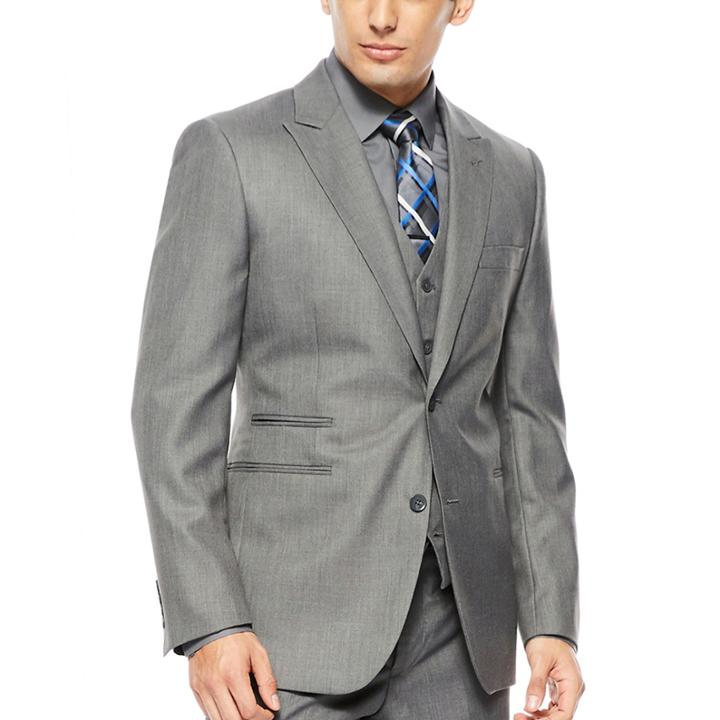 Jf J. Ferrar 2-button Gray Sharkskin Suit Jacket - Classic Fit