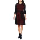 Danny & Nicole Belted 3/4 Sleeve Sweater Dress