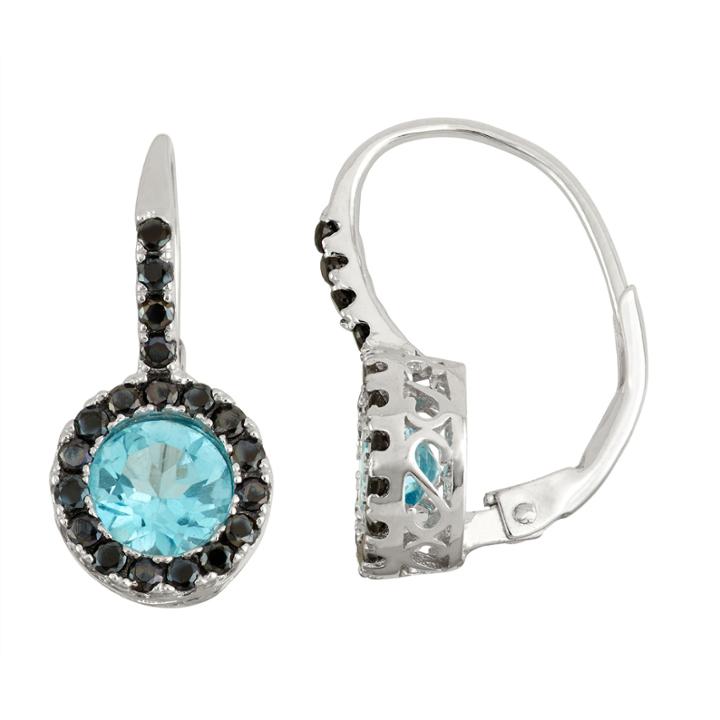 Genuine Blue Topaz & Lab-created Black Spinel Sterling Silver Earrings