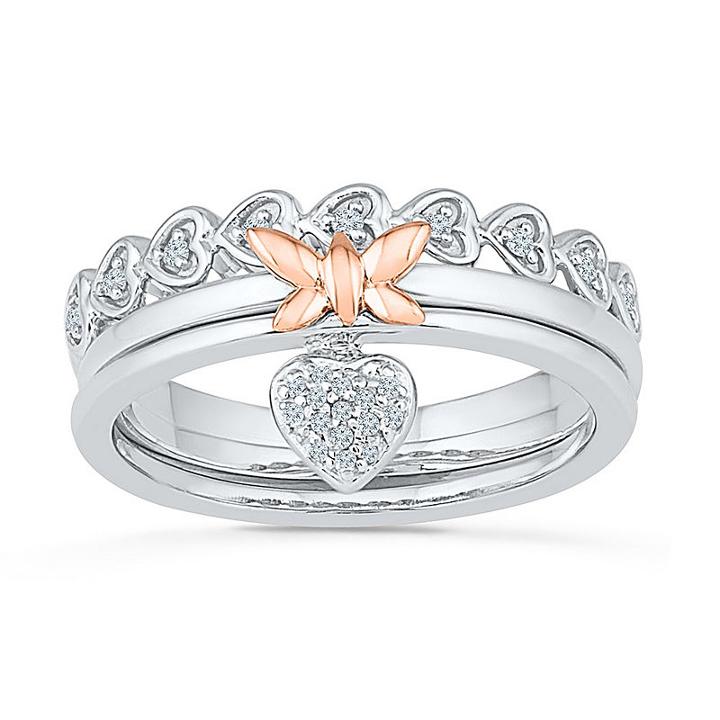 Womens 1/10 Ct. T.w. Genuine Diamond White 10k Gold Over Silver Cocktail Ring