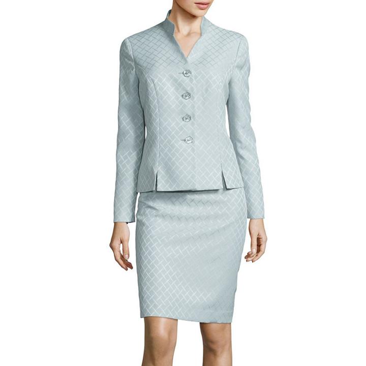 Le Suit Long-sleeve Jacquard Collarless Skirt Suit