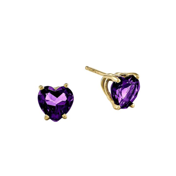 Heart-shaped Genuine Amethyst 14k Yellow Gold Earrings
