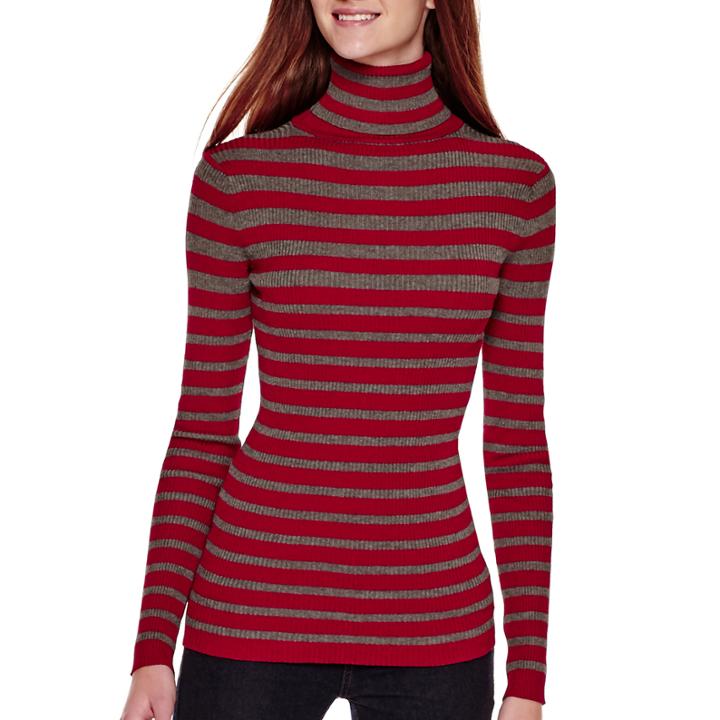 Love By Design Long-sleeve Striped Ribbed Turtleneck Sweater