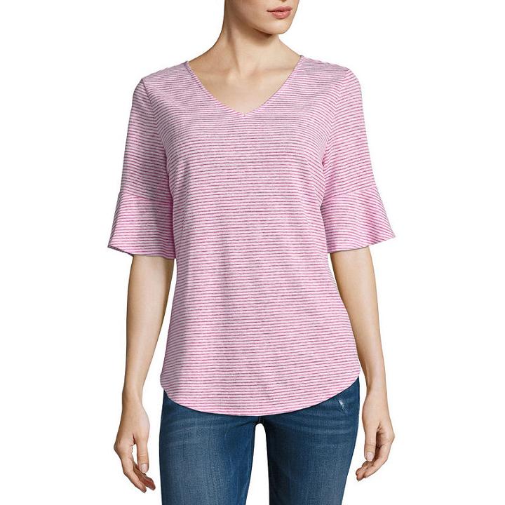 Liz Claiborne Flounce Elbow Sleeve Tee - Tall