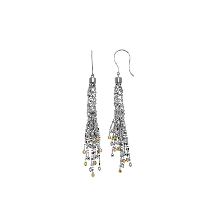 Sterling Silver And 14k Yellow Gold Fringe Bead Earrings