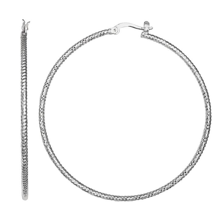 Silver Reflections Silver Plated St 60mm Diamond Cut Pure Silver Over Brass 60mm Round Hoop Earrings