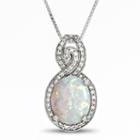 Lab Created Opal & White Sapphire Sterling Silver Pendant Necklace