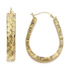 Gold Opulence 14k Gold Over Diamond Resin Diamond-cut Basketweave Pearshape Hoop