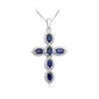 Lab-created Blue & White Sapphire Cross Pendant Necklace