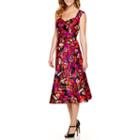 Black Label By Evan-picone Sleeveless Floral Belted A-line Dress