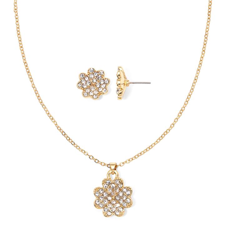 Liz Claiborne Crystal Clover Pendant Necklace And Earring Set