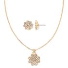 Liz Claiborne Crystal Clover Pendant Necklace And Earring Set