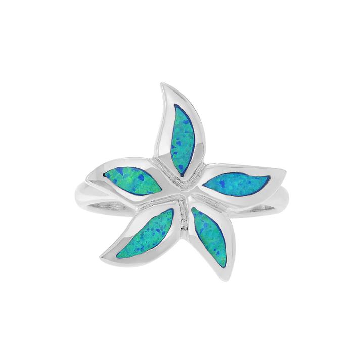 Simulated Blue Opal Sterling Silver Flower Ring