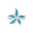 Simulated Blue Opal Sterling Silver Flower Ring