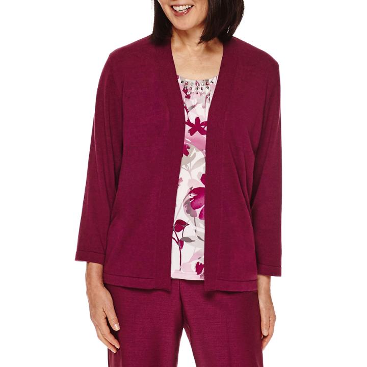 Alfred Dunner Veneto Valley 3/4-sleeve Floral-print Layered Sweater
