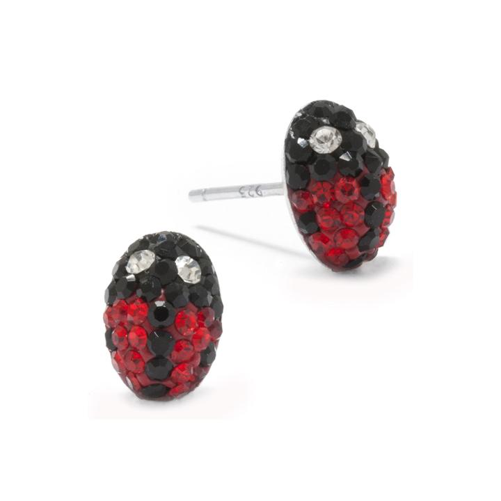 Red And Black Crystal Sterling Silver Ladybug Stud Earrings