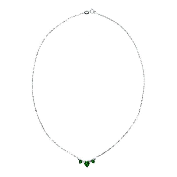 Lab-created Emerald & Diamond-accent Heart-shaped 3-stone Necklace