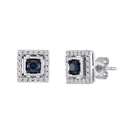 1/2 Ct. T.w. White And Color-enhanced Blue Diamond Square Earrings