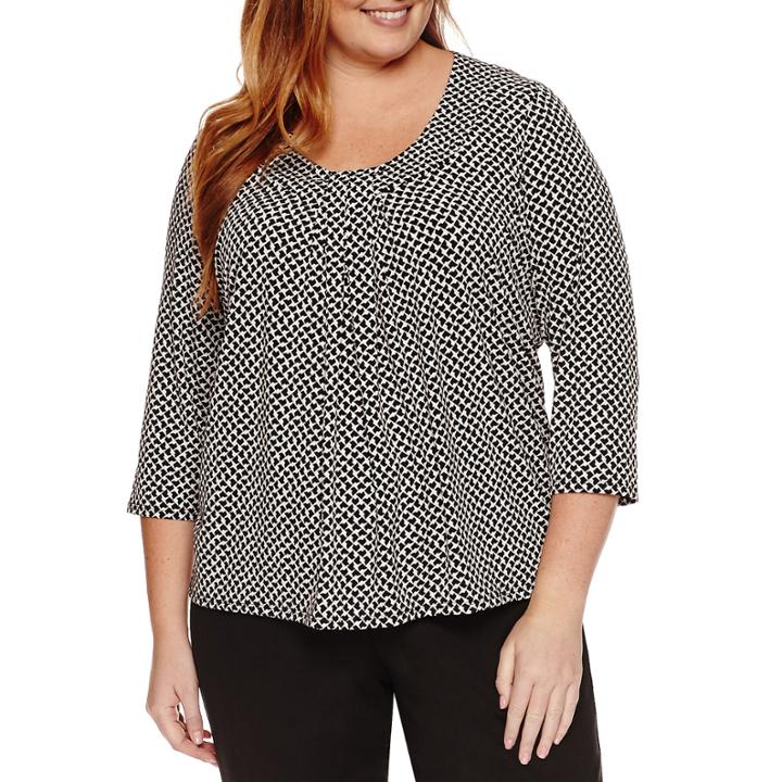Liz Claiborne 3/4 Sleeve Scoop Knot Tee Neck T-shirt-plus