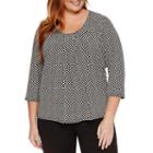 Liz Claiborne 3/4 Sleeve Scoop Knot Tee Neck T-shirt-plus