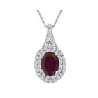 Lab-created Ruby & Lab-created White Sapphire Sterling Silver Halo Pendant Necklace