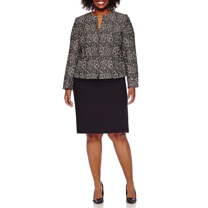 Isabella Long-sleeve Paisley Skirt Suit Set - Plus