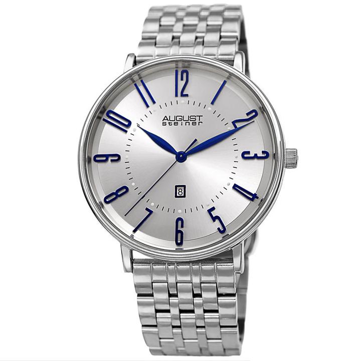 August Steiner Mens Silver Tone Strap Watch-as-8257ss