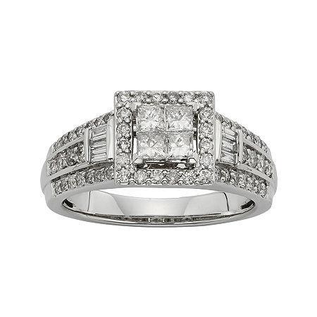 1 Ct. T.w. Diamond 10k White Gold Quad Princess Bridal Ring