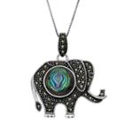 Womens Abalone Sterling Silver Elephant Pendant Necklace Featuring Swarovski Marcasite