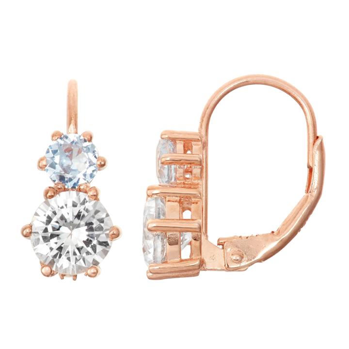 Lab-created White Sapphire & Aquamarine 14k Rose Gold Over Silverleverback Earrings