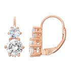 Lab-created White Sapphire & Aquamarine 14k Rose Gold Over Silverleverback Earrings