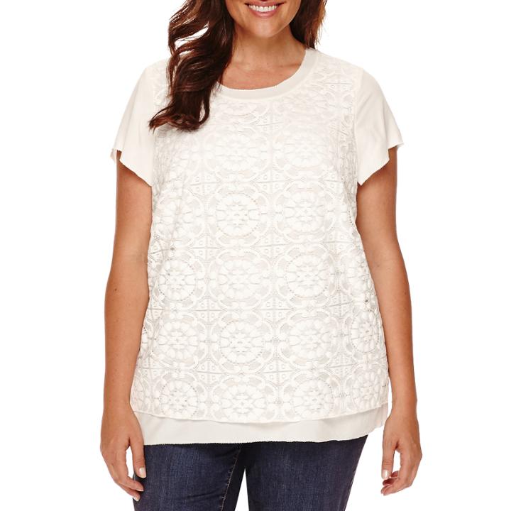 St. John's Bay Short-sleeve Pleated-yoke Blouse - Tall