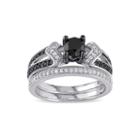 Midnight Black Diamond 1 1/8 Ct. T.w. White And Color-enhanced Black Diamond Sterling Silver Bridal Set