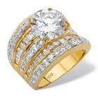 Diamonart Womens Greater Than 6 Ct. T.w. Round White Cubic Zirconia Gold Over Silver Engagement Ring