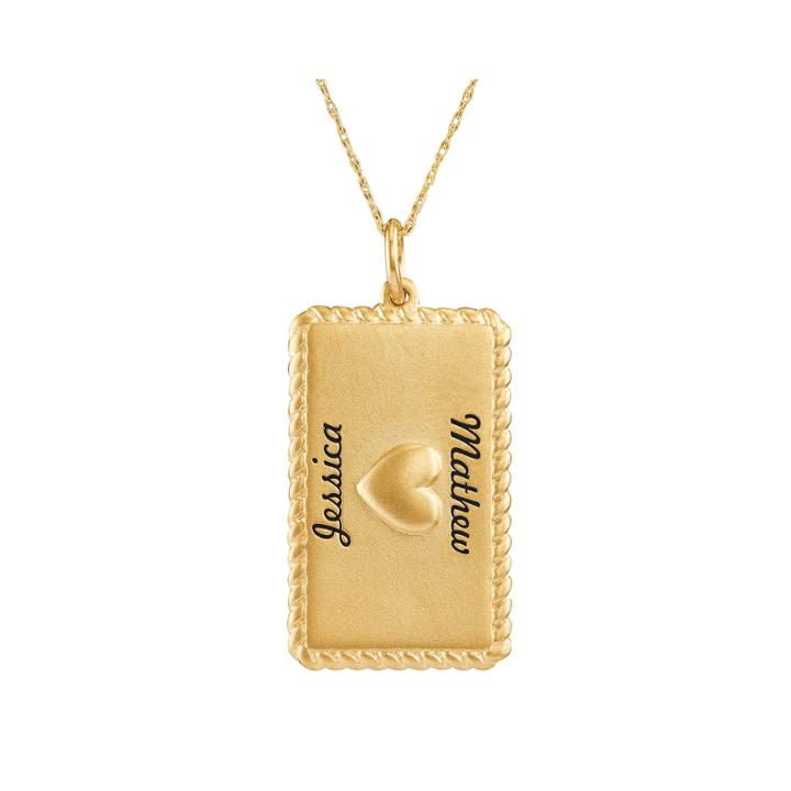 Personalized 10k Yellow Gold Rectangular Puffed Heart Pendant Necklace