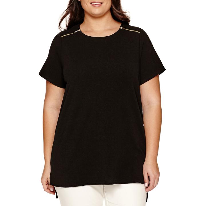 Worthington Short-sleeve Pleat Back Tunic - Plus