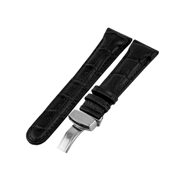 Jbw Womens Black And Silver Tone Genuine Calfskin Leather Watch Band