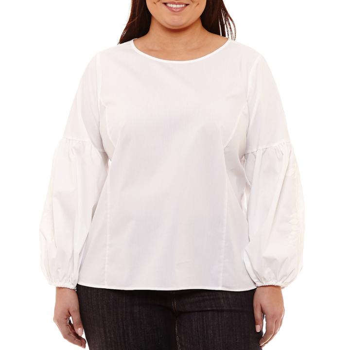 Liz Claiborne Tie Sleeve Embroidered Blouse- Plus