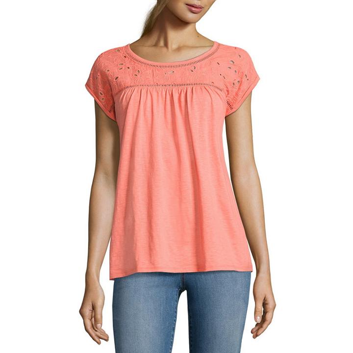 St. John's Bay Short Sleeve Crew Neck T-shirt-womens Petite