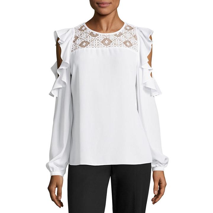 Worthington Long Sleeve Crew Neck Georgette Blouse - Plus