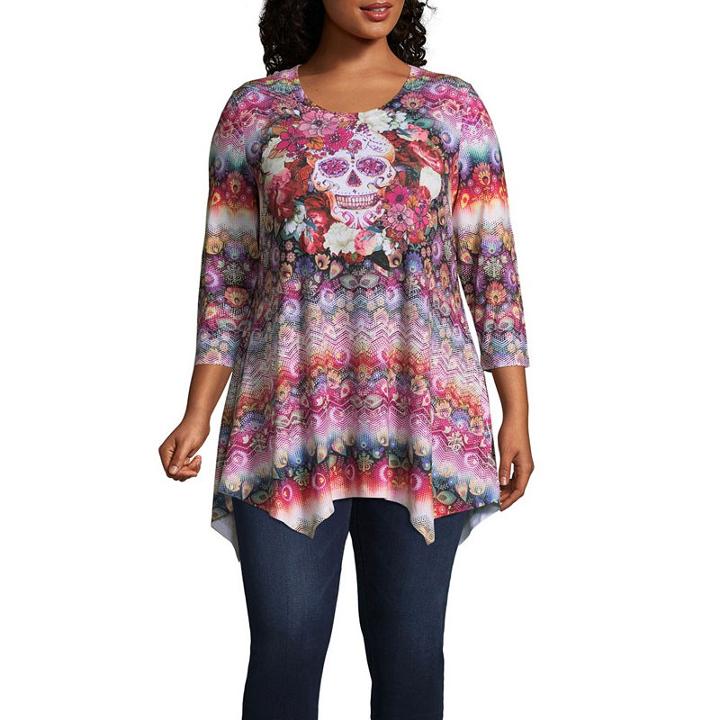 Unity World Wear 3/4 Sleeve Sharkbite Hem Tee - Plus