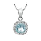 Cushion-cut Lab-created Aquamarine And Genuine White Topaz Sterling Silver Pendant Necklace