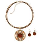 2-pc. Antique Gold-tone Pendant Necklace & Earrings Jewelry Set