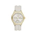 Geneva Womens Gold-tone Bezel Cream Strap Watch