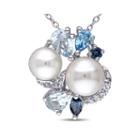 Cultured Freshwater Pearl, Genuine London And Sky Blue Topaz Pendant Necklace