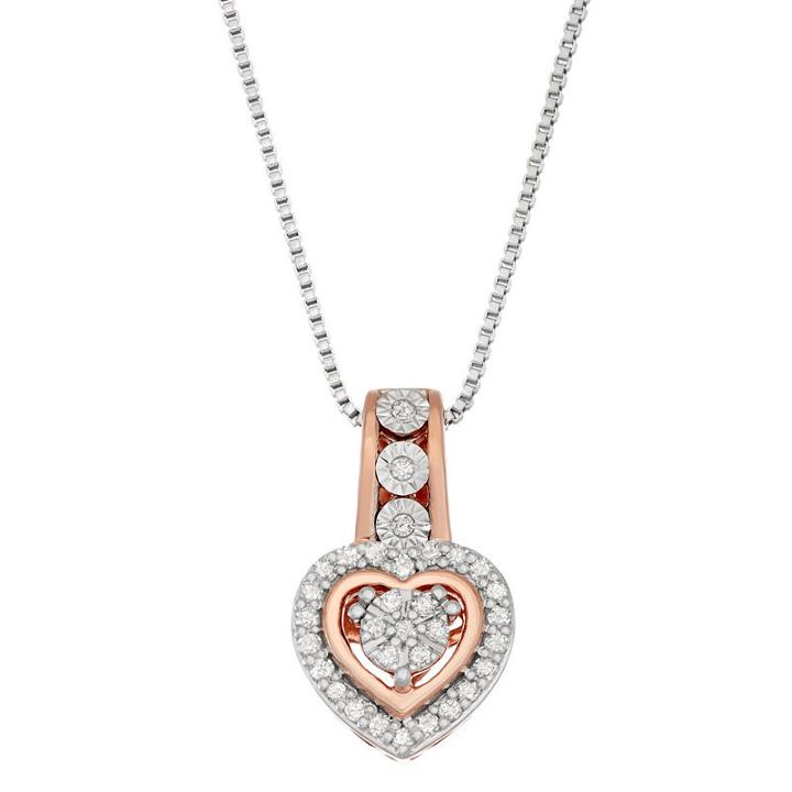 Womens 1/6 Ct. T.w. White Diamond 14k Rose Gold Over Silver Sterling Silver Heart Pendant Necklace