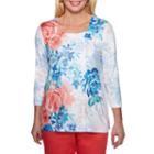 Alfred Dunner Sun City 3/4 Sleeve Square Neck Floral T-shirt-womens