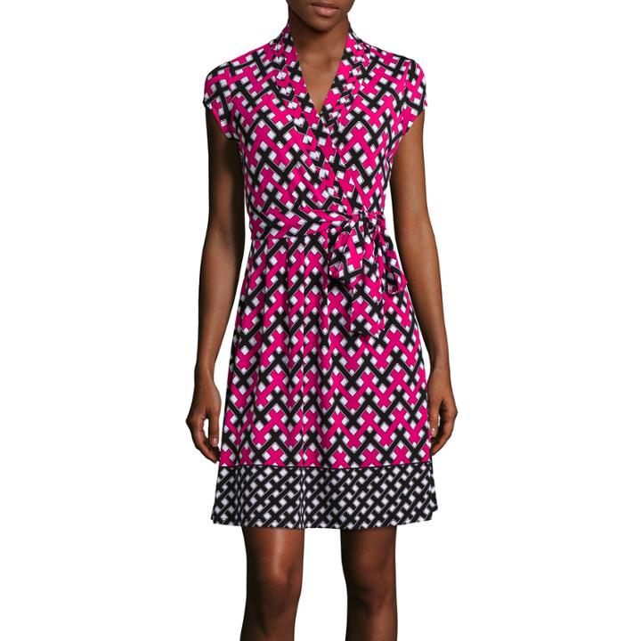 Liz Claiborne Short-sleeve Print Wrap Dress