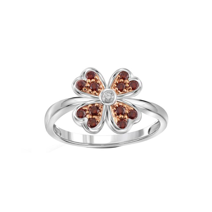 1/4 Ct. T.w. White & Color-enhanced Red Diamond Sterling Silver Flower Ring