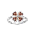 1/4 Ct. T.w. White & Color-enhanced Red Diamond Sterling Silver Flower Ring